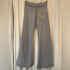 Twisted Heart Vintage Y2K Grey Woman’s Flared Sweats w/ Swarovski Heart - Sz P